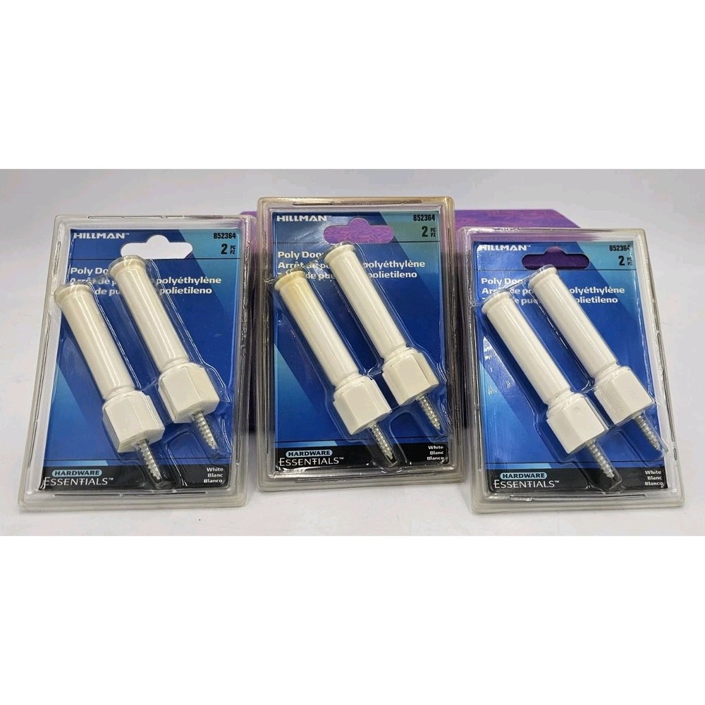 Hillman 3" Rigid Poly Door Stops Unused 6 Pc Door Baseboard Wall Mount 852364